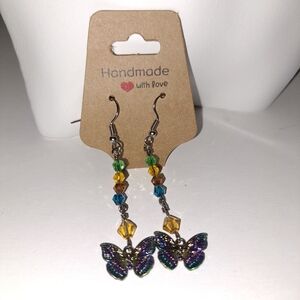 Iridescent Rainbow Titanium Plated Butterfly Dangle Earrings